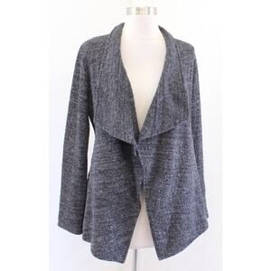 Eileen Fisher Gray Marled Knit Waterfall Open Draped Sweater Jacket Sz XS Cotton
